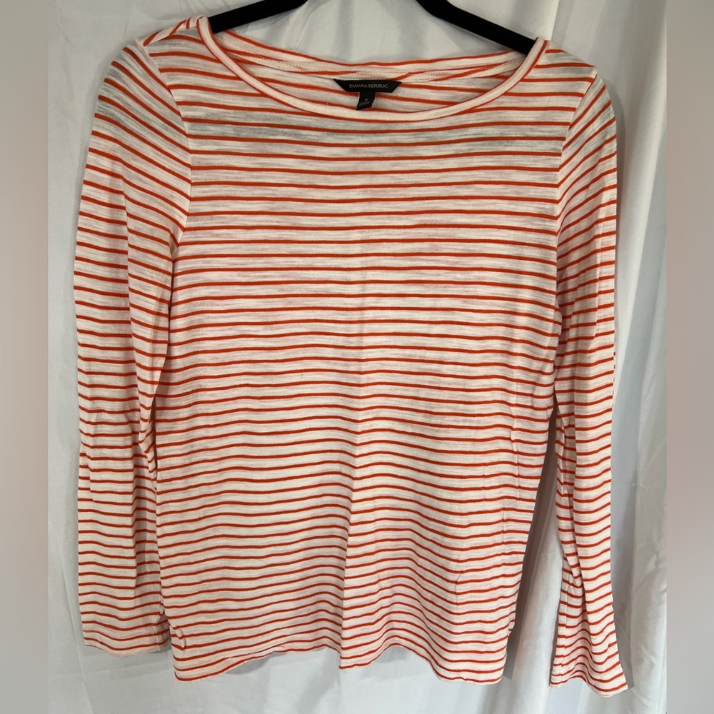 Banana Republic Retail Striped Long Sleeve Top - Orange and White Small